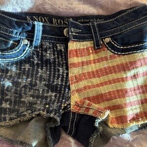 Knox Rose Denim Shorts with Patriotic Sequin Panels - Blue & Red